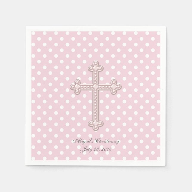 Pink Cross Christening Napkin (Front)