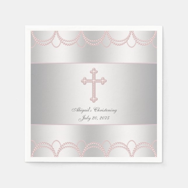 Pink Cross Christening Napkin (Front)