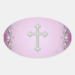 Pink Cross Damask Flower Envelope Seals
