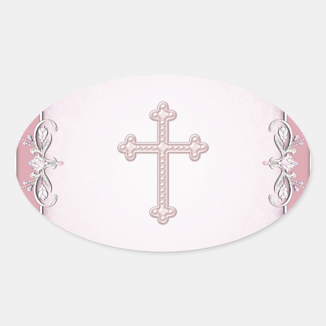 Pink Cross Damask Flower Envelope Seals (Front)