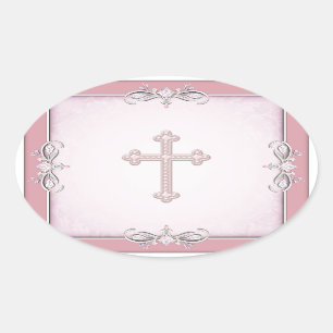 Pink Cross Damask Flower Envelope Seals