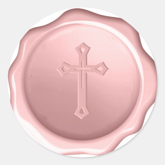 Pink Cross Embossed Dusty Rose Religious Wax Seal  (Front)