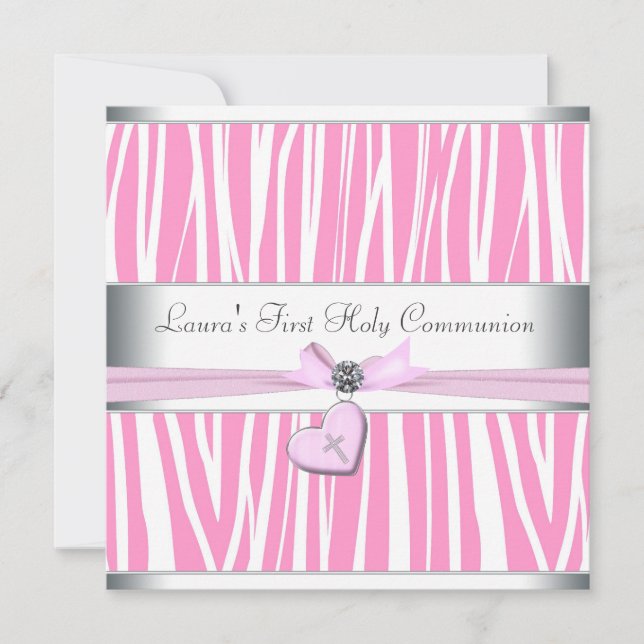 Pink Cross First Communion Invitation (Front)