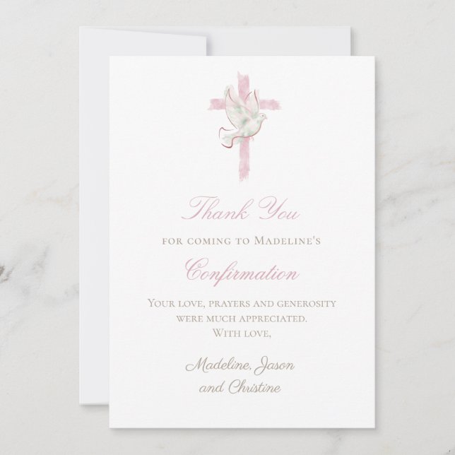 pink cross Holy Spirit thank you card (Front)