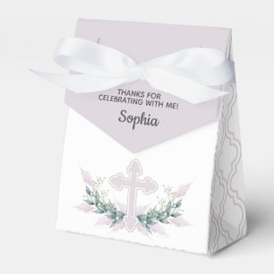 Pink Cross on Quatrefoil Party Favour Box