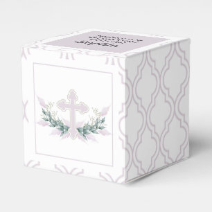 Pink Cross on Quatrefoil Party Favour Box