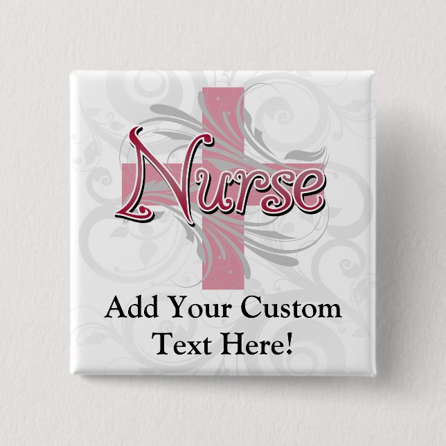 Pink Cross/Swirl Nurse 15 Cm Square Badge (Front)