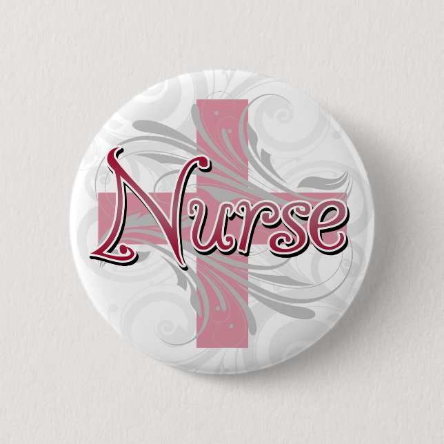 Pink Cross/Swirl Nurse 6 Cm Round Badge (Front)