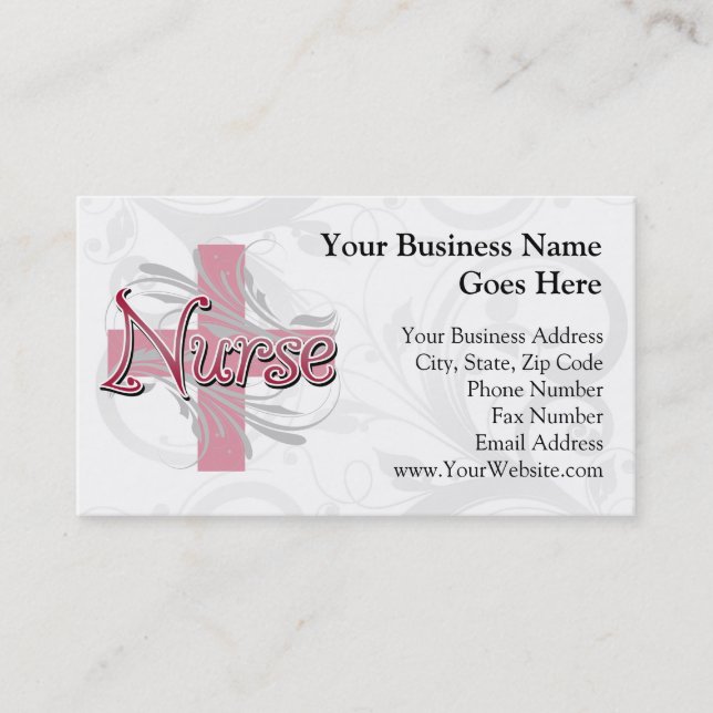 Pink Cross/Swirl Nurse Business Card (Front)