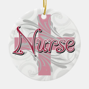 Pink Cross/Swirl Nurse Ceramic Tree Decoration