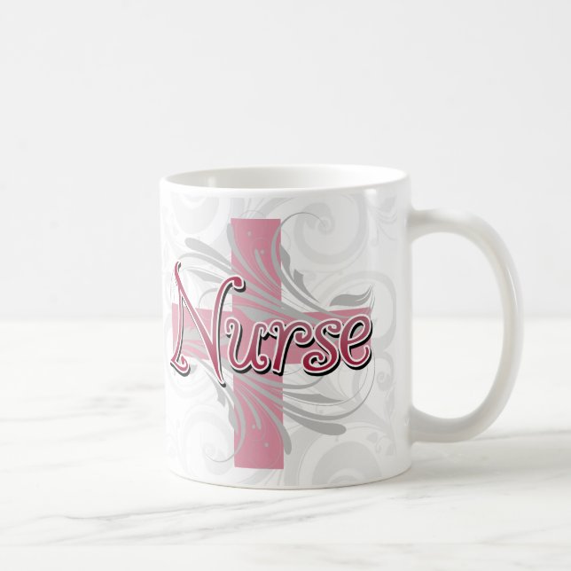 Pink Cross/Swirl Nurse Coffee Mug (Right)