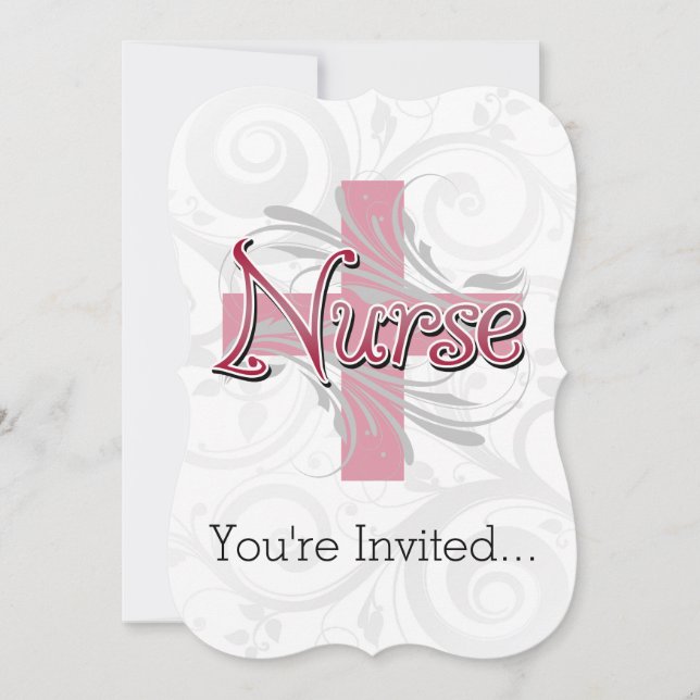 Pink Cross/Swirl Nurse Invitation (Front)