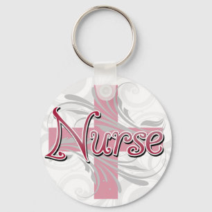 Pink Cross/Swirl Nurse Key Ring