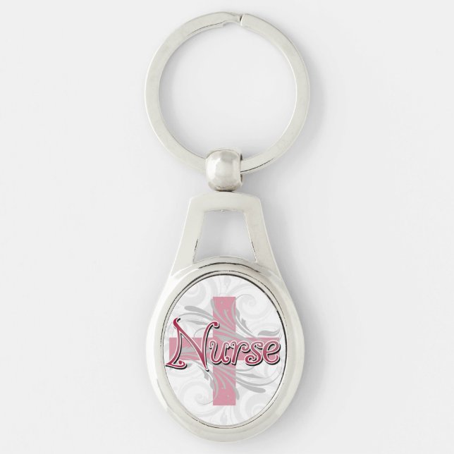 Pink Cross/Swirl Nurse Key Ring (Front)
