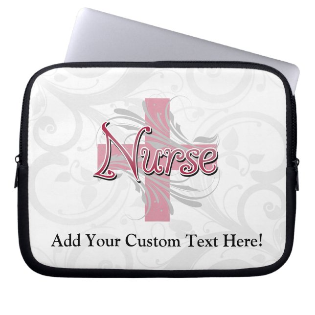 Pink Cross/Swirl Nurse Laptop Sleeve (Front)