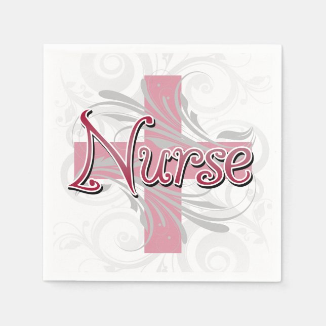 Pink Cross/Swirl Nurse Napkin (Front)