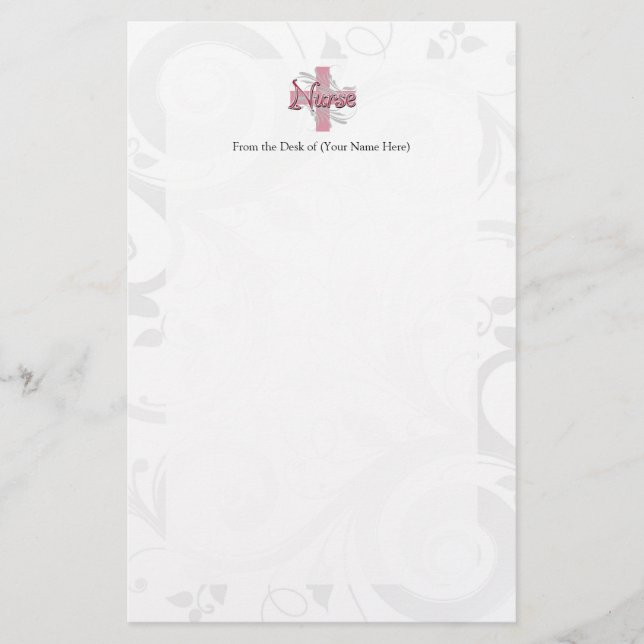 Pink Cross/Swirl Nurse Stationery (Front)