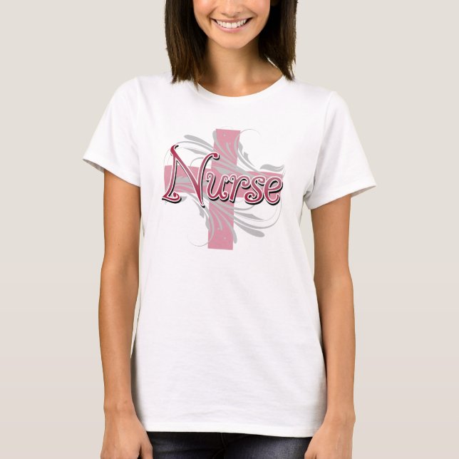 Pink Cross/Swirl Nurse T-Shirt (Front)