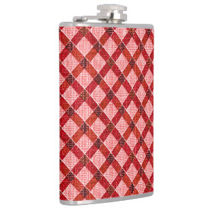 Pink cross tartan plaid with light rough relief th hip flask