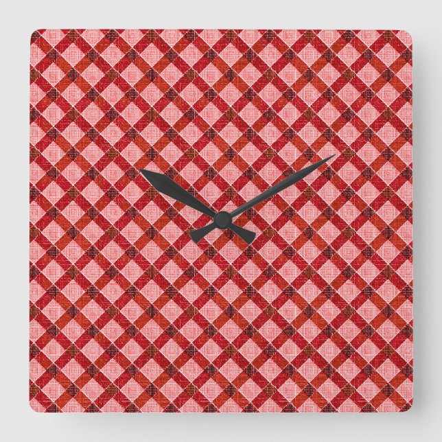 Pink cross tartan plaid with light rough relief th square wall clock (Front)