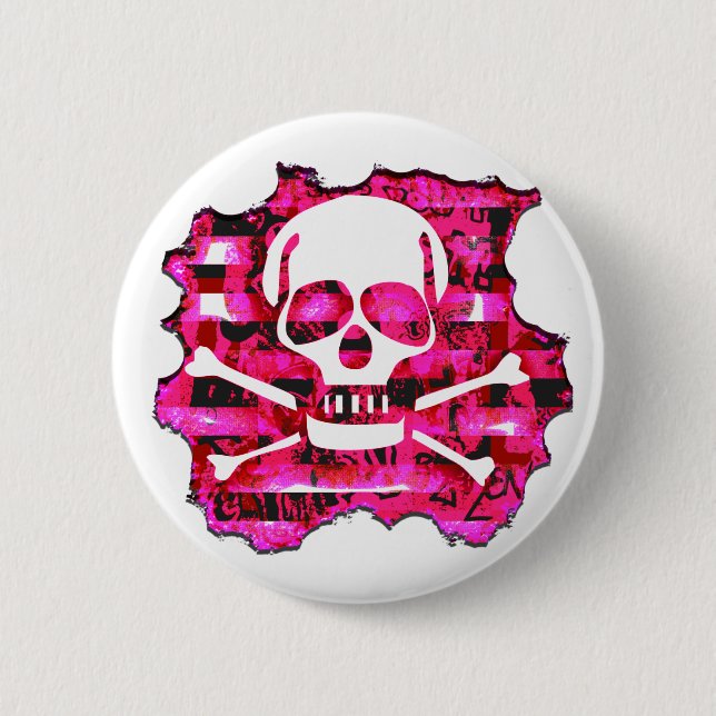 Pink Crossbones 6 Cm Round Badge (Front)