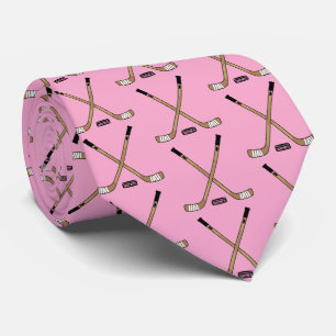 Pink Crossed Hockey Sticks and Puck Tie