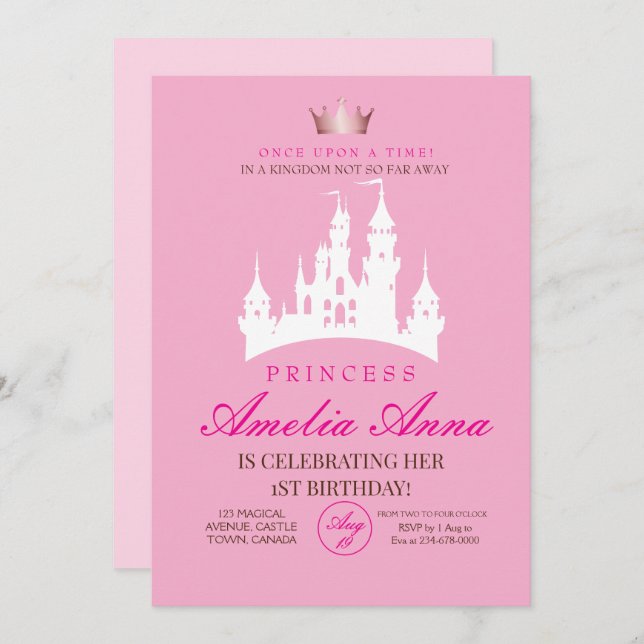 Pink Crow Princess 1st Birthday Party  Invitation (Front/Back)