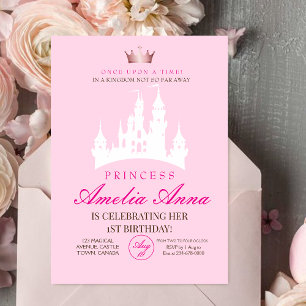Pink Crow Princess 1st Birthday Party  Invitation