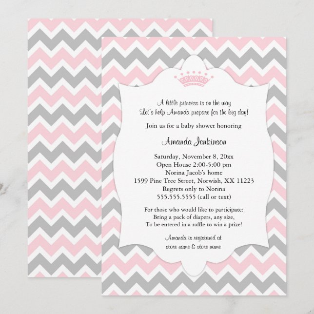 Pink Crown Baby Shower invites / girl princess (Front/Back)