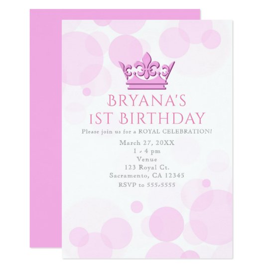Pink Crown & Dots Royal Birthday Party Invitations
