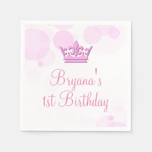 Pink Crown & Dots Royal Birthday Party Reception Napkin