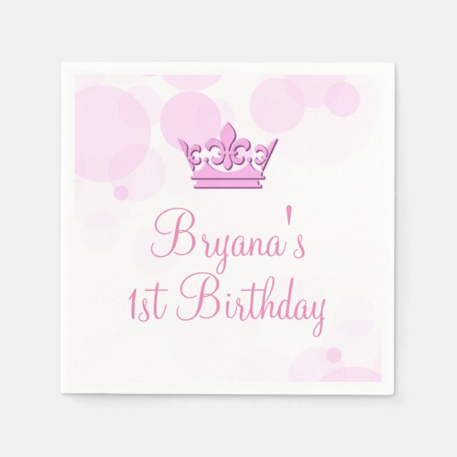 Pink Crown & Dots Royal Birthday Party Reception Napkin (Front)