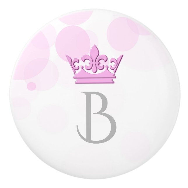 Pink Crown & Dots Royal Personalised Letter Knobs (Front)
