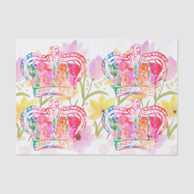 Pink crown flowers watercolor pastel decoupage tissue paper (Front)