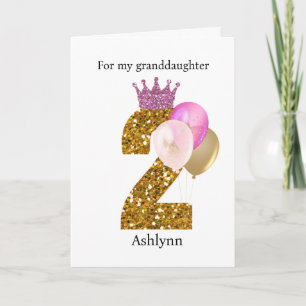 Pink Crown Gold Glitter 2nd Birthday Balloons Card