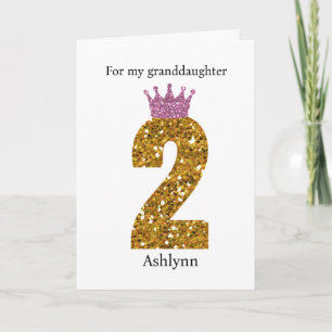 Pink Crown Gold Glitter 2nd Birthday Granddaughter Card