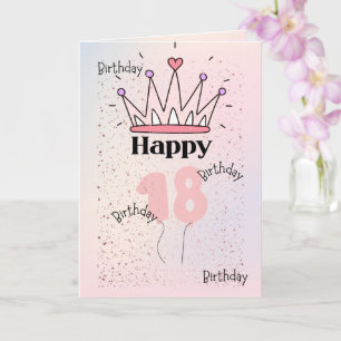 Pink Crown “Happy 18” Birthday Card   Elegant Roya