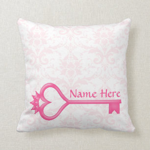 Pink Crown Heart Key Throw Pillow