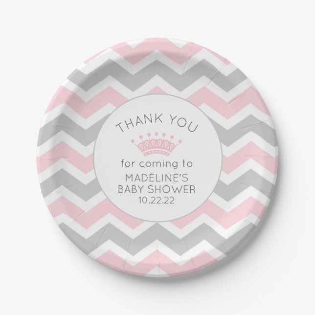 Pink Crown Princess Baby Shower paper plates (Front)