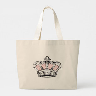 Pink Crown Queen Royal Glam Girly Aesthetic Large Tote Bag