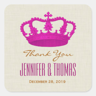 PINK Crown Thank You Bride Groom Wedding V25 Square Sticker