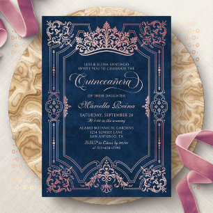 Pink Crown Tiara Elegant Quinceanera Invitation