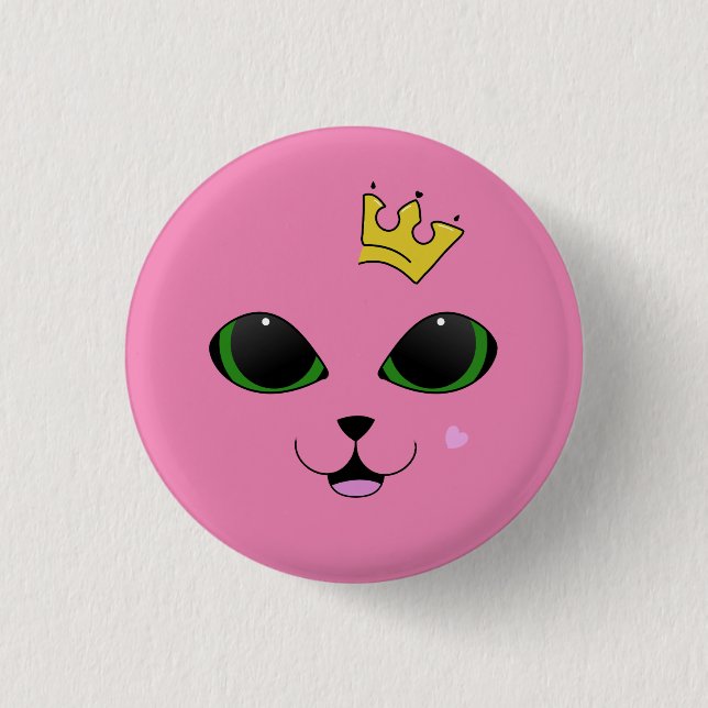 Pink Crowned Cat Button (Front)