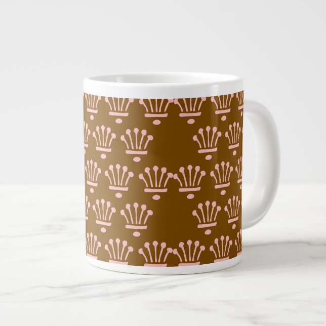Pink Crowns Brown     Large Coffee Mug (Front Right)