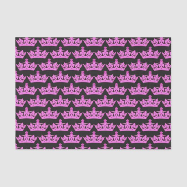 Pink Crowns Pattern Black Tissue Paper (Front)