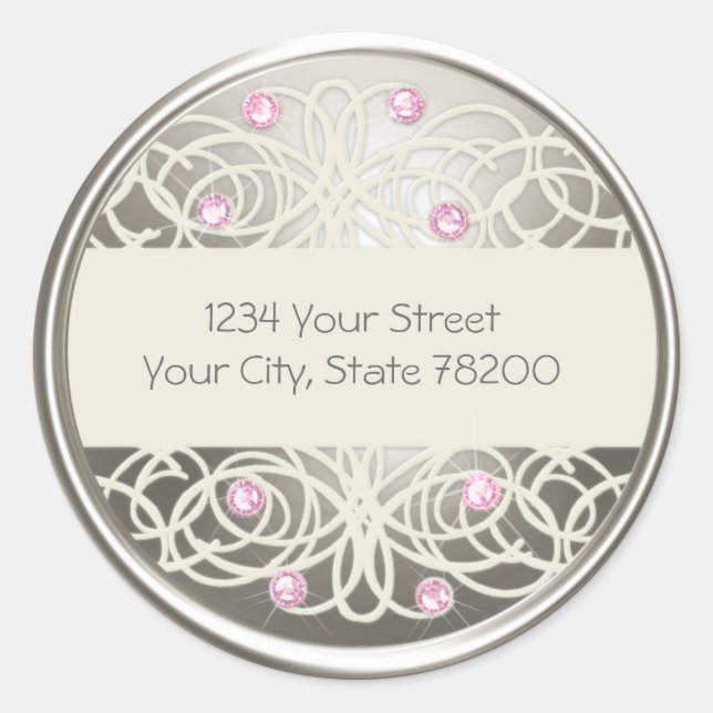 Pink Crystal and Silver Return Address Seal (Front)