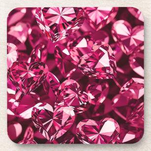 Pink Crystal Diamond Hearts Coaster