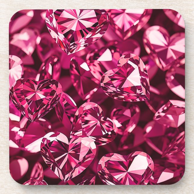 Pink Crystal Diamond Hearts Coaster (Front)