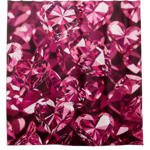 Pink Crystal Diamond Hearts Shower Curtain