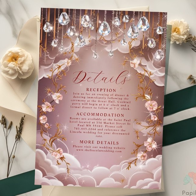 Pink Crystal Drops Opulent Floral Wedding Enclosure Card (Creator Uploaded)